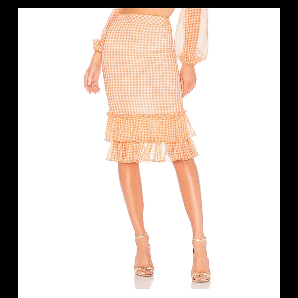LPA Orange Gingham Maxi Skirt